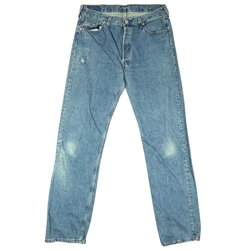 Vintage Levis Jeans Men 36x36 Blue 501 Straight Leg Distressed Denim Made in USA